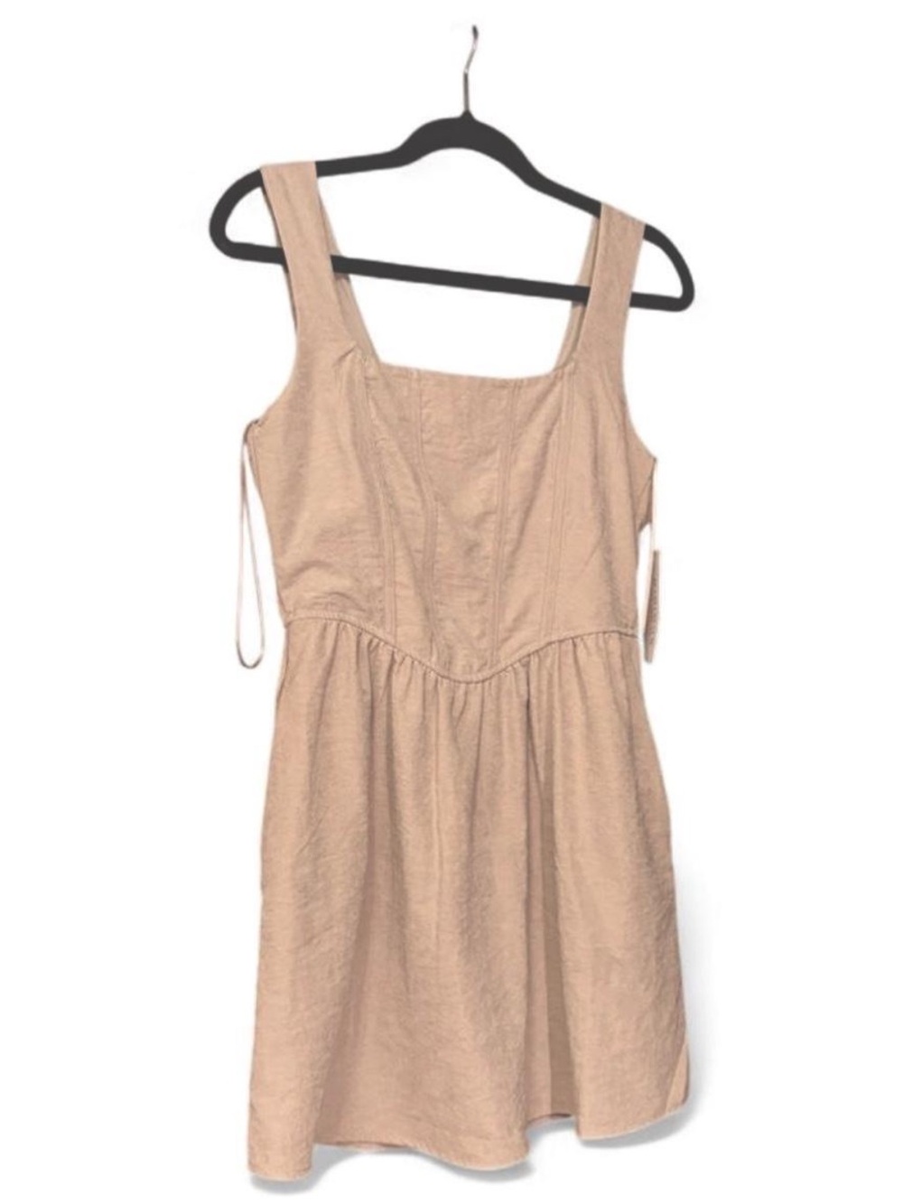 Tan Square-Neck Mini Dress with Corset Top